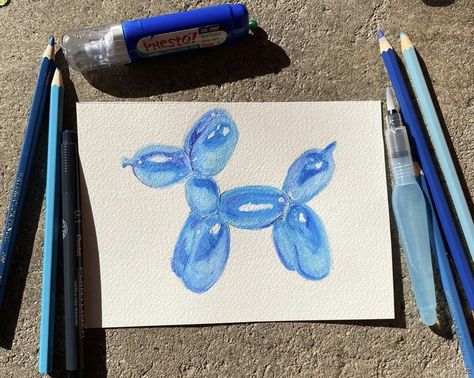 Balloon Dog Watercolor, Balloon Dog Painting, Using Watercolor Pencils, Ballon Dog, Blue Photo, Watercolour Inspiration, Watercolor Greeting Cards, Painting Inspo, Balloon Dog