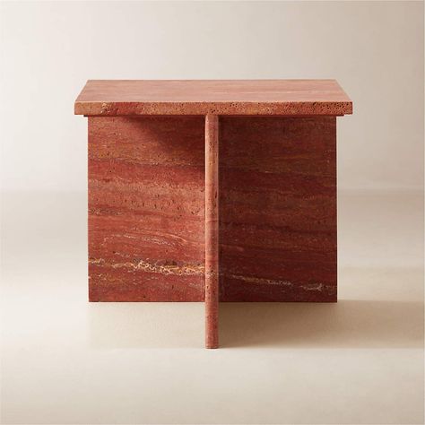 T Red Travertine Side Table Tall + Reviews | CB2 Travertine Side Table, Red Travertine, White Marble Side Table, Cube Side Table, Marble Square, Marble Side Table, Bronze Mirror, Marble Side Tables, Leather Lounge Chair