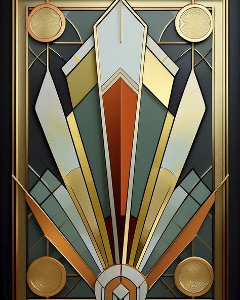 Original art deco digital artwork by Chuck Staley (United States). This one-of-a-kind digital on canvas digital artwork measures 24W x 30 H inches, and is framed, and is ready to hang. The geometric digital artwork ships in a box directly from the artist's studio and is covered by the 14-day satisfaction guarantee from Saatchi Art, so you can buy with confidence. Art Deco Canvas Painting, Art Deco Art Nouveau, Art Deco Christmas Design, Art Deco Color Palette Colour Schemes, Art Deco Cityscape, Art Deco Branding, Art Deco Box, Art Deco Design Elements, Art Deco Interiors