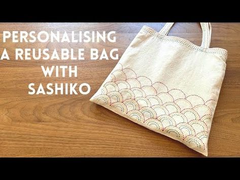 (28) Personalise your reusable shopping bag with Sashiko - How to draw and stitch the Seigaiha pattern - YouTube Sashiko Quilt, Seigaiha Pattern, Sashiko Patterns, How To Drow, Embroidery Sashiko, Shoping Bag, Sashiko Pattern, Cotton Shopping Bags, Running Stitch