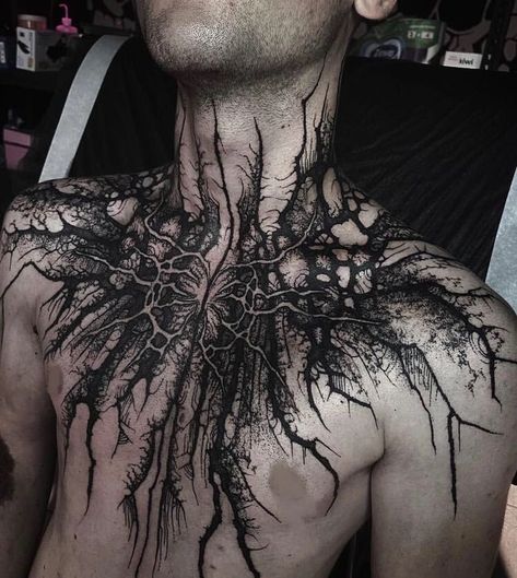 Dark Tattoo Ideas, Tattoo On The Back, Gotik Tattoo, Underground Tattoo, Sick Tattoo, Scary Tattoos, Chest Piece Tattoos, Creepy Tattoos, Chest Tattoo Men