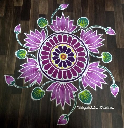 Simple Rangoli Designs Flowers Diwali, Diwali Rangoli Flowers Design, Beautiful Rangoli Designs Latest Easy, Rangoli Designs With Paint, Paint Rangoli Designs On Floor, Free Hand Rangoli Designs With Colours, Rangoli Kolam Designs With Colour, Rangoli Designs Lotus, Paint Rangoli