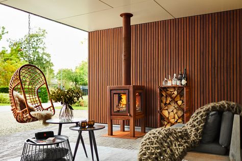 Log Storage, Outdoor Stove, Glass Front Door, Heat Resistant Glass, Corten Steel, Outdoor Heating, Outdoor Wood, Outdoor Fire, Wood Burning Stove