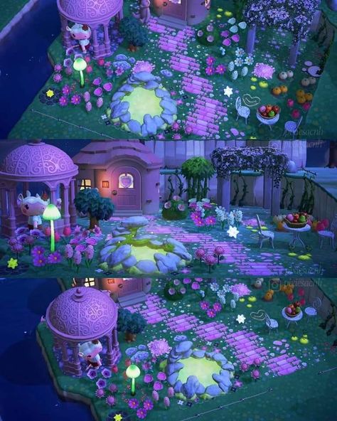 Acnh Rainbow Entrance, Magic Acnh Island, Acnh Villager House Ideas Fairycore, Animal Crossing Fairy Core Entrance, Acnh Entrance Inspiration Fairy, Fairycore Aesthetic Acnh, Animal Crossing Island Inspiration Purple, Magical Animal Crossing Islands, Whimsical Animal Crossing