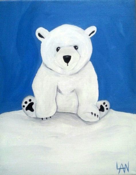 Polar Bear Polar Bear Painting Easy, Polar Bear Painting, Polar Bear Paint, Kids Painting Projects, Polar Bear Drawing, Bear Painting, Polar Bear Art, Bear Paintings, Bear Drawing