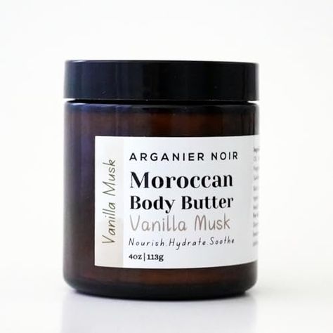 Arganier Noir Body Butter- Moroccan Body Butter easily absorbed Nourish, Hydrate, Soothe Body Butter Vanilla, Vanilla Musk, Organic Argan Oil, Vitamin E Oil, Lip Stain, Skin Care Moisturizer, Sweet Almond Oil, Almond Oil, Body Butter