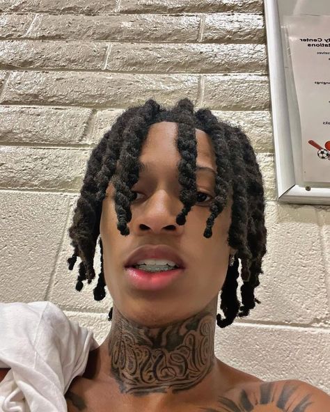 Neck Tattoo For Guys Middle, Men Twist Hairstyles, Fine Dreadheads With Tattoos, Full Neck Tattoo For Guys Hood, Best Neck Tattoos Men, Neck Tattoo Black Men, Dreads Tattoo, Dread Head With Tattoos, Black Men Neck Tattoos