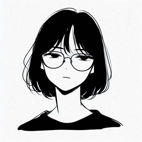 Drawing Animated Characters, Pfp Aesthetic Short Hair, Anime With Glasses Icon, Glasses Anime Woman, Short Hair With Glasses Girl, Short Hair Anime Drawing, Glasses Girl Pfp, Short Hair Reference Drawing Female, Short Hair Drawing Girl