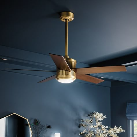 Performance. Style. Class. The Brahm collection speaks volumes without saying a word. Mimicking the column of a traditional wooden table, its ribbed vertical detailing works well with multiple furniture options. Bedroom Fan Ideas, Mid Century Ceiling Fan, Mid Century Modern Ceiling Fan, Ceiling Fan Ideas, Living Room Fans, Wooden Ceiling Fans, Vintage Ceiling Fans, Brass Ceiling Fan, Gold Ceiling Fan