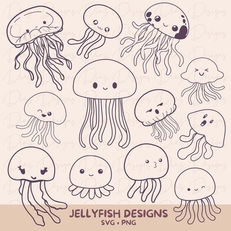 Box Jellyfish Drawing, Cute Jellyfish Drawing, Easy Jellyfish Drawing, Cute Sea Animals Drawing, Jellyfish Doodle Simple, Jellyfish Simple, Jellyfish Png, Jellyfish Sketch, Jellyfish Svg