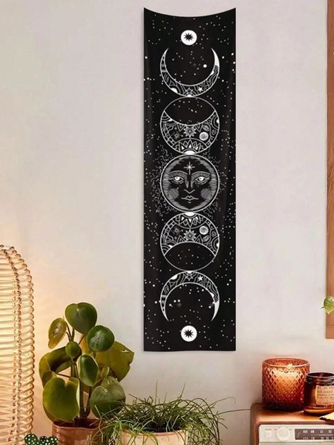 1pc Moon Phase Tapestry Stars Space Psychedelic Black And White Wall Hangings Moon Phase Tapestry Room Decor Wall Hanging Bedroom Aesthetic Living Room Home Decor Black    Polyester     Home Decor, size features are:Bust: ,Length: ,Sleeve Length: Astrology Tapestry, Witch Bedroom Decor, Moon Phase Decor, Moon Phase Tapestry, Witchy Bedroom Ideas, Tapestry Room Decor, Witch Bedrooms, Wall Hanging Bedroom, Tapestry Room