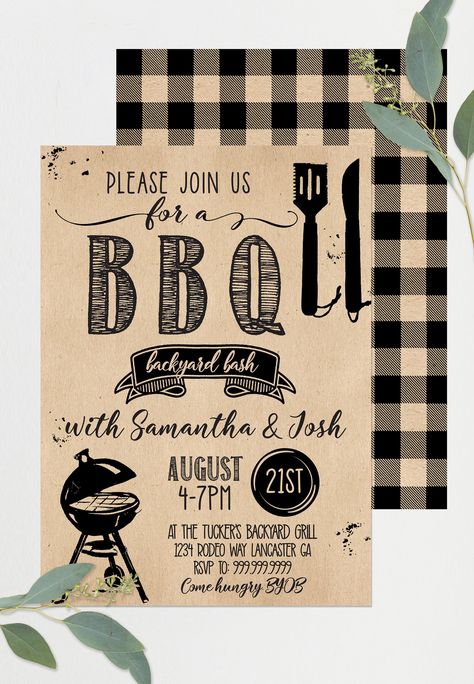 "Download instantly! These black on craft paper BBQ Invitations feature an easy to use self-edit file of this popular Rustic Summer BBQ theme, so you can host your summer BBQ or new Housewarming backyard party, simply and beautifully ( and INSTANTLY)! Perfect for all of the following: ♥ Backyard BBQ ♥ BBQ Birthday ♥ Summer Party ♥ Couples Wedding Shower ♥ Neighborhood Party ♥ Grill and Chill ♥ Children and Adults alike ♥ Nearly Anything else you can think of! Includes free backside and bonus tha Open House Party Invitations, Grill And Chill, Baby Bbq, Backyard Bbq Wedding, Bbq Birthday Party, Bbq Theme, Bbq Birthday, Bbq Party Invitations, Open House Parties