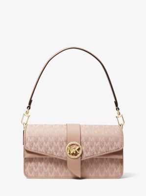 Greenwich Medium Logo Jacquard Shoulder Bag | Michael Kors Mk Bags Michael Kors, Mk Shoulder Bag, Y2k Bags, Logo M, Bag Logo, Luxury Bags Collection, Mk Bags, Michael Kors Purse, Fancy Bags