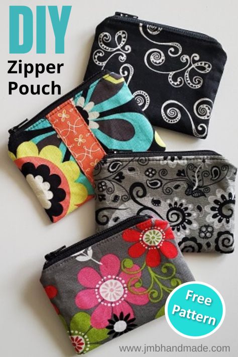 Learn how to sew a small zipper pouch / coin purse using these easy to follow instructions.  Simple DIY sewing project for beginners. Sew Zipper Pouch Free Pattern, How To Sew A Coin Purse Free Pattern, 7 Inch Zipper Projects, Small Diy Sewing Projects, Small Zipper Bags Free Pattern, Free Pouch Patterns To Sew, Small Pouch Sewing Pattern Free, Mini Zipper Pouch Pattern, Small Zippered Pouch Pattern Free