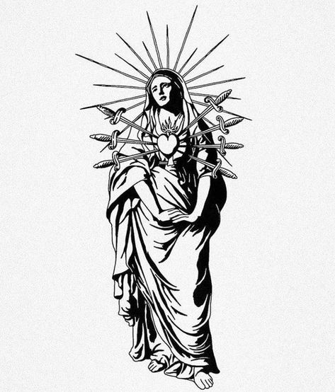 Lady Of Sorrows Tattoo, Catholic Tattoos, Small Chest Tattoos, Tattoos Arm, Sigil Tattoo, Men Tattoos, Religious Tattoos, Flash Tattoo Designs, Sketch Tattoo