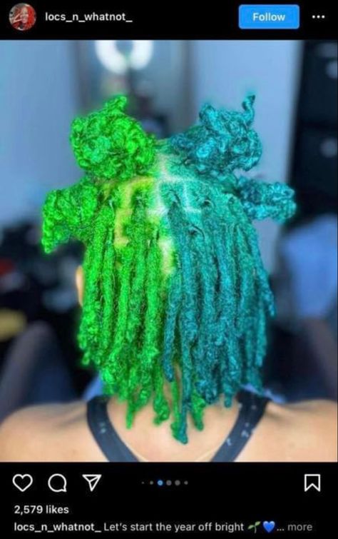 Green And Blonde Locs, Color Dreads, Dyed Dreads Black Women, Emerald Green Locs Black Women, Teal Locs, Turquoise Locs, Green Locs, Blue Locs, Green And Black Locs