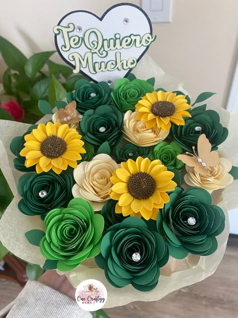 Cricut Bouquet Of Flowers, Flower Bouquet Handmade Paper, Cricut Flower Bouquet, Flower Boquets Handmade Paper, Paper Boquets Handmade, Mothers Day Paper Flowers Bouquets, Sunflowers Paper Flowers, Crafts Paper Flowers, Mother’s Day Flower Bouquet Eternal