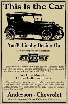 This is a car advertisement from the 1920s. This shows how more people could now afford luxuries and could now do more than previous generations had been able to do. The Chevrolet ad shows how the culture was now focused on what luxuries people had than what they did. Old Newspaper Advertisements, 1930s Newspaper, Car Newspaper, 1920 Newspaper, Staining Paper, 1920s Advertisements, Old Chevrolet, 1920s Ads, 1920s Car