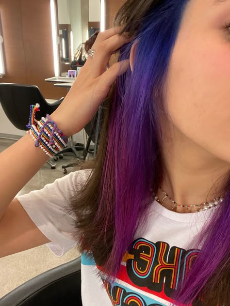 Multicolor Peekaboo Hair, Peekaboo Colors, Pickaboo Dyed Hair, Blue And Pink Peekaboo Hair, Purple And Pink Underneath Hair, Colorful Peekaboo Hair, Purple Peekaboo Highlights Curly Hair, Pink Purple Peekaboo Hair, Brown Hair Peekaboo Highlights