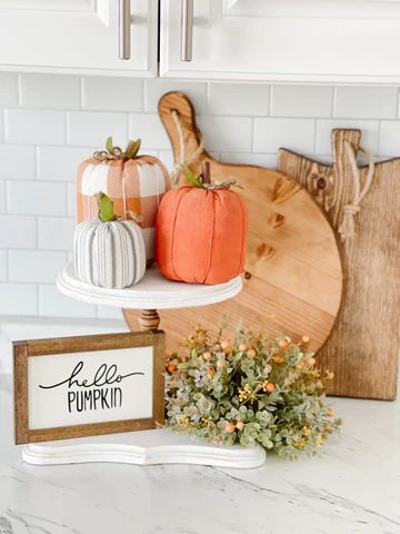 Autumn Coffee Table Decor, Kitchen Countertop Decor, Fall Tiered Tray Decor, Countertop Decor, Work Space Decor, Counter Decor, Wood Pumpkins, Fall Thanksgiving Decor, Hello Pumpkin