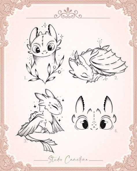 Toothless Tattoo Design, Small Toothless Dragon Tattoo, Cute Dragon Sketch, Tattoo Toothless, How To Train Your Dragon Tattoo, Disney Tattoo Designs, Toothless Dragon Tattoo, Fantasy Doodles, Toothless Tattoo