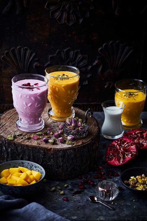 Recipe: Mango Lassi, Salt Lassi and Rose Lassi - thisNZlife Rose Lassi, Recipe Mango, Cafe Photo, Indian Drinks, Mango Pulp, Mango Lassi, Salt Flakes, Ritu Kumar, Indian Kitchen