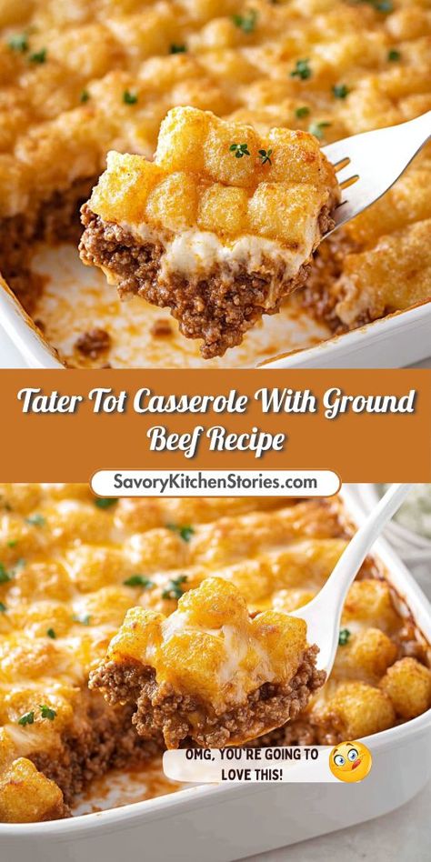 Looking for a comforting dinner option? This Tater Tot Casserole with Ground Beef Recipe is here to impress! Layered with flavorful ground beef and topped with golden tater tots, it’s an easy and delicious choice for any occasion. Perfect for your ground beef recipes rotation! Tator Tot Recipe, Beef Tater Tot Casserole, Best Tater Tot Casserole, Recipe For Family, Easy Tater Tot Casserole, Casserole With Ground Beef, Tater Tot Recipes, Ground Beef Recipe, Tater Tot Casserole Recipes