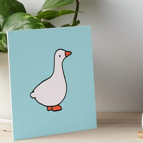 Goose Cute Drawing, Simple Goose Drawing, Goose Painting Easy, Cute Duck Painting Easy, Silly Goose Painting, Cute Goose Drawing, Goose Drawing Simple, Cute Animal Paintings Easy, Cute Duck Painting