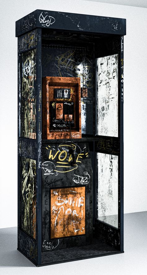 Introducing the 'Dirtiest Telephone Booth,' a model I created and have available for purchase on CGTrader. If you're interested, I also have the clean version uploaded, free from graffiti and dirt. Link : https://www.cgtrader.com/3d-models/exterior/street-exterior/dirty-telephone-booth Telephone Booth Aesthetic, Public Telephone, Art Development, Telephone Box, Telephone Booth, 70s Aesthetic, Phone Booth, Collage Illustration, Ceramics Projects