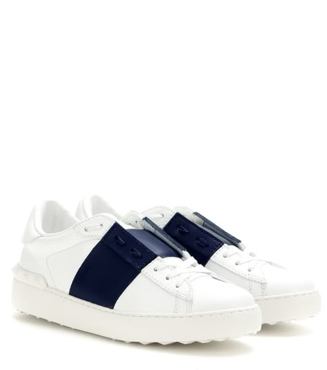 Valentino Garavani Open Leather Sneakers | Valentino - mytheresa Valentino Resort, Valentino Sneakers, Valentino Designer, Chic Business Casual, Valentino Shoes, Cute Sandals, Trendy Sneakers, Leather Shoes Woman, Sneaker Brands