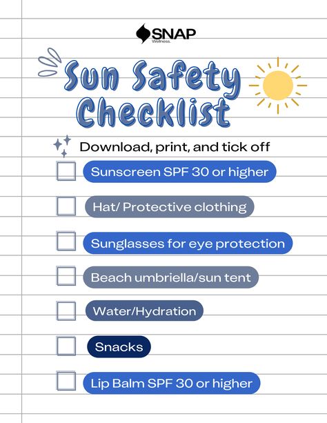 Reminders of what to bring to your next beach, pool, or water day! Don't forget these essentials to keep your family protected in the summer sun. Download, print, and check off these items for an easy packing list #PackingList #SummerEssentials #SunSafety Sun Tent, Water Hydration, Safety Checklist, High Hat, Water Day, Easy Packing, Spf Sunscreen, Eye Protection, Summer Essentials