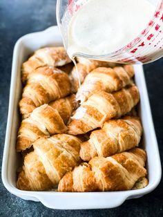 Dinner With Croissants, Breakfast Bake With Croissants, Recipes Using Croissants, Recipes With Croissants, Croissant Dinner, Recipe With Croissants, Croissant French Toast Casserole, Croissant French Toast Bake, Croissant Bake