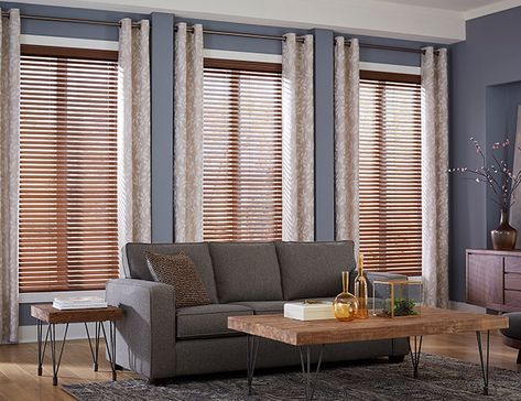 Blinds With Curtains, Windows With Blinds, Curtains Pictures, Homemade Curtains, Small Sectional Sofa, Living Room Blinds, Blinds Design, Ikea Curtains, Faux Wood Blinds