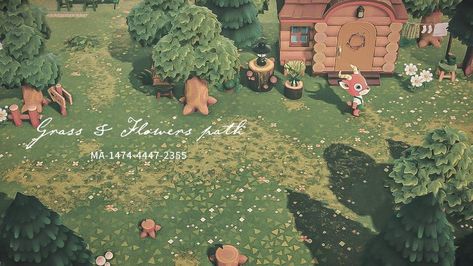 Grass Custom Design Acnh, Acnh Grass Path, Fairy Cottage Core Aesthetic, Aesthetic Animal Crossing, Red Valley, Cottagecore Ideas, Flower Path, Acnh Path, Cottagecore Animal Crossing