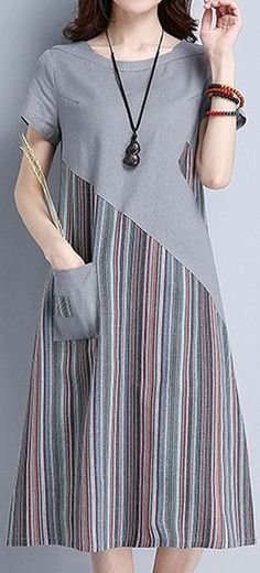 7a6a74cbe87bc60030a4bd041dd47b78desc35846739ri Sukienki Maksi, Women Dress Online, فستان سهرة, Vestidos Vintage, Vintage Style Dresses, Casual Stripes, Online Dress Shopping, Sleek Fashion, Pocket Dress