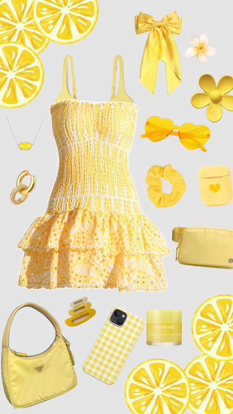 when life gives you lemons, make lemonade!! #lemons #yellow #dress #yellowoutfit #outfitinspo #fit #follow #fun Lemon Clothes, Bid Day Outfits, Lemon Theme, Make Lemonade, Theme Dress, Yellow Outfit, Honey Lemon, New Character, Dress Beach