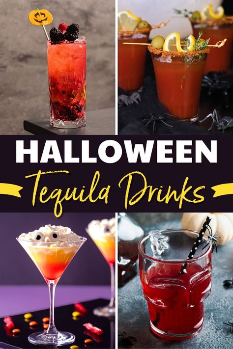 These Halloween tequila drinks will certainly get the party started! From margaritas to grave diggers to creepy crawlers, these cocktails make the day even more fun. Halloween Tequila Drinks, Halloween Party Drinks Alcohol, Drinks Made With Tequila, Easy Halloween Cocktails, Fun Halloween Drinks, Tequila Mixed Drinks, Tequila Drinks Recipes, Halloween Themed Drinks, Cocktail Recipes Tequila