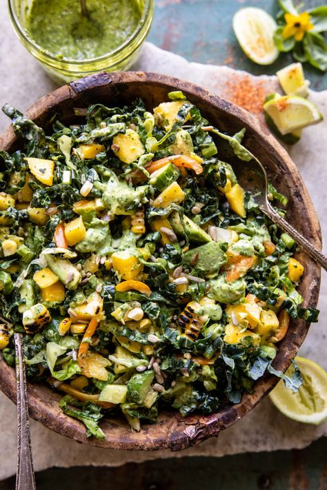 Mango Kale Chopped Salad with Cilantro Lime Dressing | halfbakedharvest.com Kale Chopped Salad, Salad With Cilantro Lime Dressing, Half Baked Harvest Recipes, Cilantro Lime Dressing, Harvest Recipes, Mango Salad, Big Salad, Lime Dressing, Half Baked