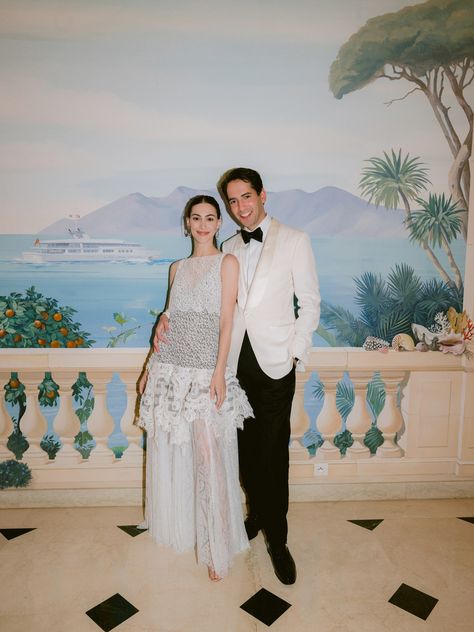 The Bride Wore Custom Valentino for Her Picturesque Wedding at Hotel du Cap-Eden-Roc | Vogue White Chiffon Dress, Silver Slippers, Antibes France, Wedding Bohemian, Wedding Couple Photos, Palmetto Bluff, Vogue Wedding, Wedding Illustration, Couples Wedding