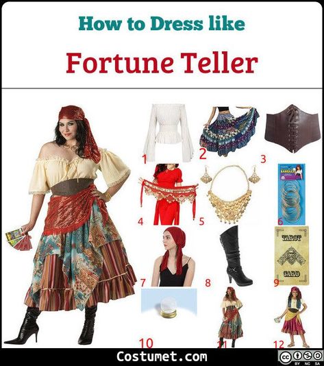 Gypsi Outfit Halloween, Fortune Teller Head Scarf, Fortuneteller Costumes Diy, Plus Size Fortune Teller Costume Diy, Fortuneteller Halloween Costume, Romani Fortune Teller Costume, Fortune Teller Costume Ideas, Diy Fortune Teller Costume For Women, Circus Fortune Teller Costume