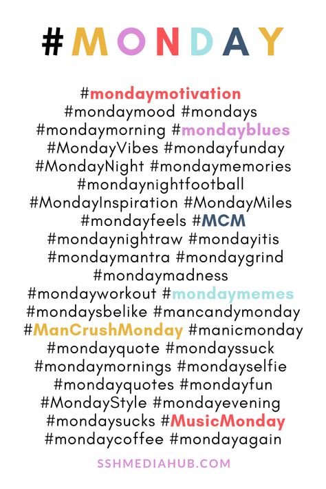 Monday Hashtags, Social Media Hashtags, Hashtag Ideas, Hashtags For Instagram, Social Media Challenges, Media Planner, Instagram Marketing Tips, Social Media Planner, Copy And Paste