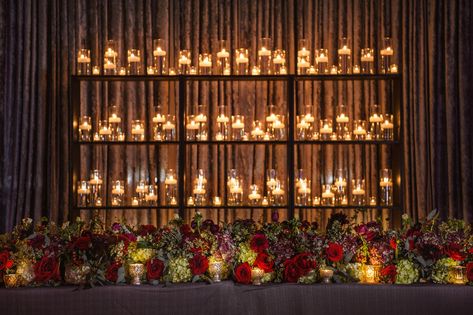 + Christa & Kevin | Piper & Muse Candle Wall Backdrop Wedding, Floating Candle Backdrop, Wedding Candle Wall, Head Table Floral Arrangement, Candle Wall Wedding, Candle Installation, Candle Backdrop, Head Table Wedding Backdrop, Wedding Rose Gold Theme