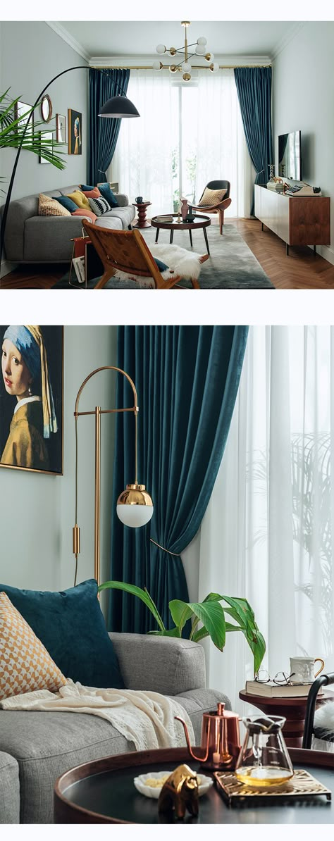 High grade Velvet Curtains Nordic Shading Haze Blue Gray Blue Suitable for Living Room Bedroom Top Velvet Thick Velvet Curtains|Curtains| - AliExpress Indigo Curtains Bedroom, Navy Blue Velvet Curtains Living Room, Curtain Interior Living Room, Curtains Dark Blue Walls, Different Color Curtains Together, Gray Blue Room Bedrooms, Gray Blue Curtains, Curtain Blue Living Room, Curtens For Living Room