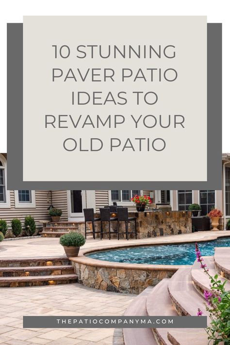 Suitable for all weather conditions, paver patios are the perfect addition to any backyard looking to elevate the ambience and make a statement. Whether you prefer a classic herringbone pattern, the rustic allure of flagstone, or the timeless character of brick, we’ve hand-picked 10 paver patio designs that will breathe new life into your outdoor space. Pavers Porch, Modern Patio Pavers, Brick Paver Patio Designs, Pool Brick Pavers, Back Patio Pavers, Nicolock Pavers Patio, Patio Paver Designs Layout, Pavement Bricks, Cobblestone Pavers