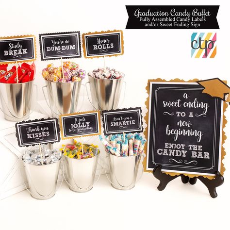 Graduation Candy Bar Ideas, Graduation Party Candy Bar, Grad Party Candy, Grad Candy Bar, Grad Candy, Doctorate Graduation, Candy Buffet Signs, Graduation Candy Buffet, Candy Buffet Labels