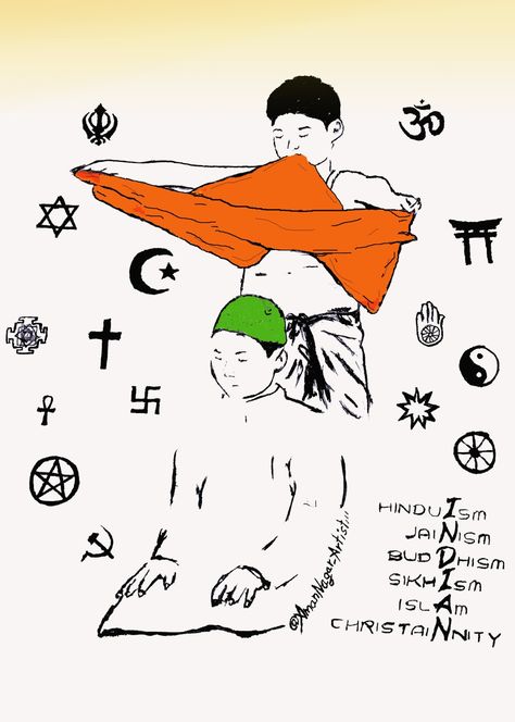 Incredible India Posters Art, Unity In Diversity Poster India, Indian Unity, Incredible India Posters, Unity Drawing, Bhai Bhai, Diversity Poster, Hindu Muslim, Barcode Tattoo