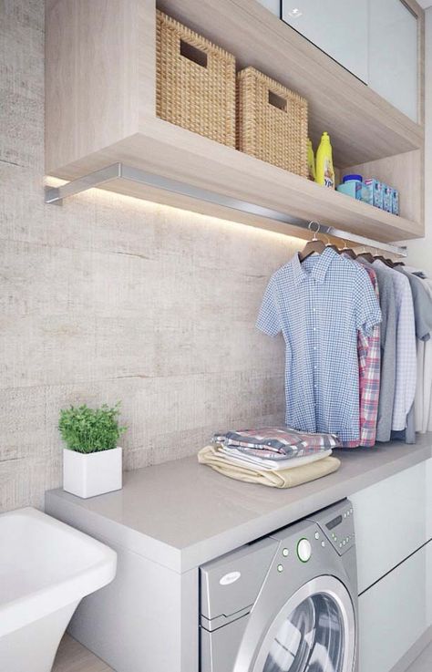 Área de serviço moderna Laundry Room Update, Laundry Room Storage Shelves, Dream Laundry Room, Laundry Design, Modern Laundry Rooms, Laundry Room Remodel, Laundry Room Inspiration, Laundry Room Cabinets, Laundry Closet