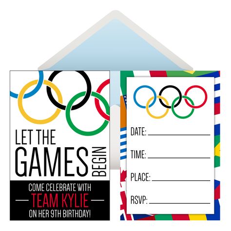 Olympics Birthday PERSONALIZED Invitations - 8 Pk Party Supplies Canada - Open A Party Olympic Games Party Decorations, Olympic Themed Birthday Party, Olympic Party Invitations, Paris Olympics Party, Special Olympics Poster Ideas, Olympic Theme Party Decorations, Olympic Birthday Party, Olympics Decorations, Olympic Theme Party