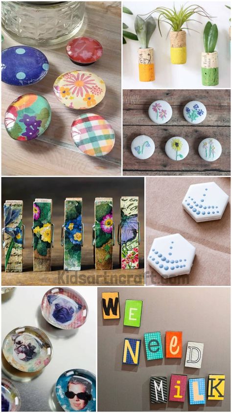 Fridge Magnet DIY Ideas For Kids Fridge Magnets Ideas Creative, Diy Magnets Fridge, Diy Ideas For Kids, Homemade Magnets, Fridge Diy, Melted Pony Beads, Painted Fridge, Magnets Diy, Magnet Diy