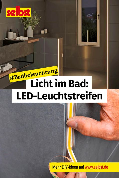 Am #einfachsten lassen sich die #LED-Nachtlichter im Bad direkt beim #Fliesenlegen #verlegen. Für einen hochwertigen Look achten Sie beim #Kauf darauf, dass die #Licht-Strips im ausgeschalteten Zustand nicht sichtbar sind. Wir zeigen, wie du die LED-Strips einfach #selbst #montieren kannst! Led Band, Led Stripes, Led Panel, Led Strip, Led, Quick Saves